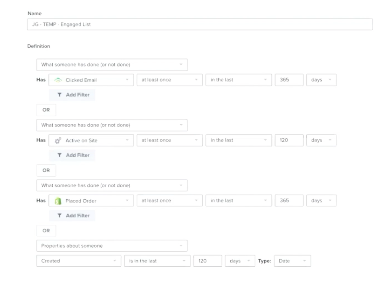 Screenshot of the email automation config